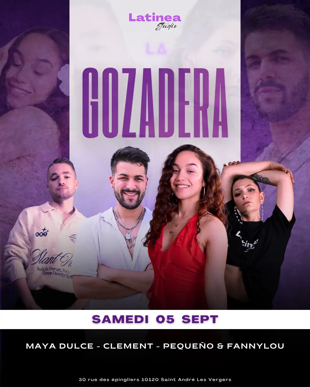 Affiche du stage La Gozadera avec Maya Dulce et Clément — école de danse Latinea à Troyes